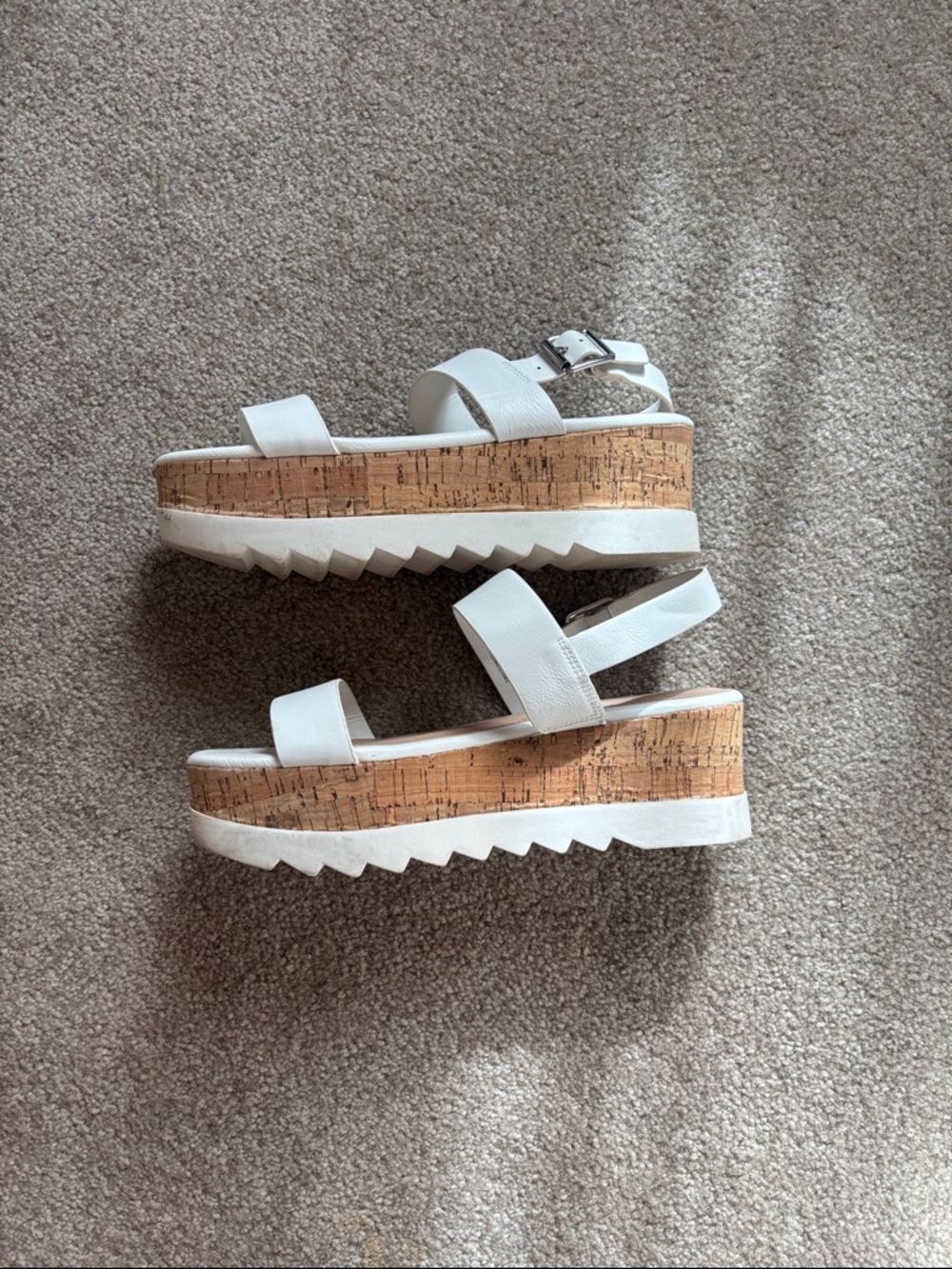 Madden Girl White Cork Platform Sandals with Silver Buckle - Picture 4 of 6